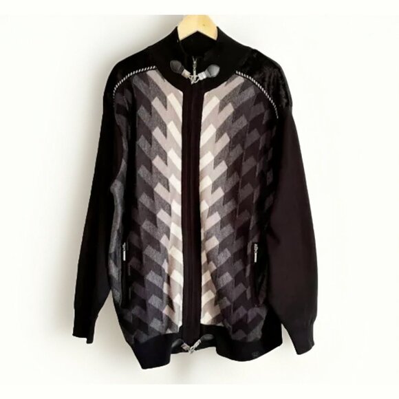 Vtg Silversilk Mens XXL Geometric Knit Zip Jacket Retro Western Urban Country - Picture 3 of 12